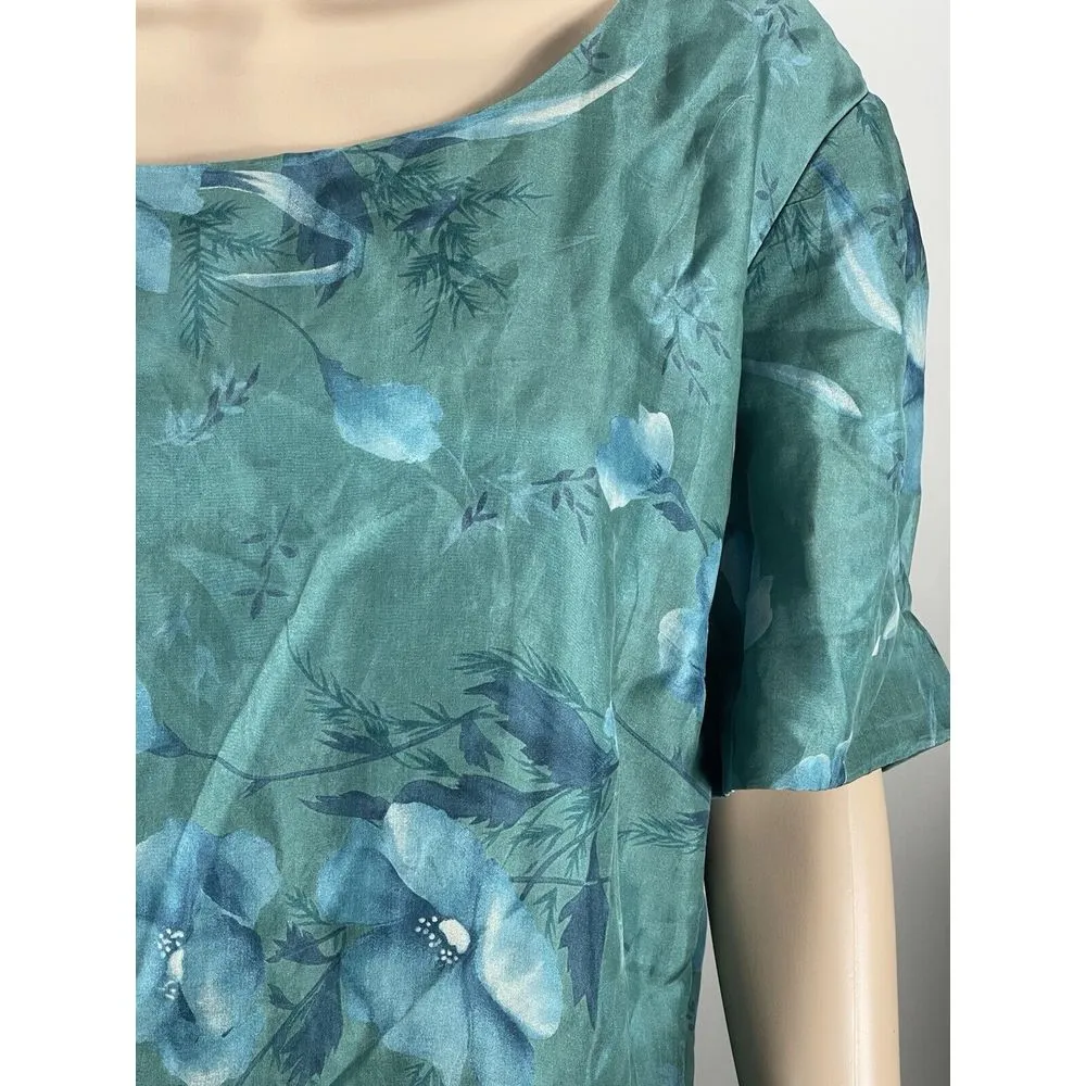 Elisabeth Liz Claiborne Vtg Dress Women 22 Green Maxi Print Shoulder‎ Pad B-R - Image 2