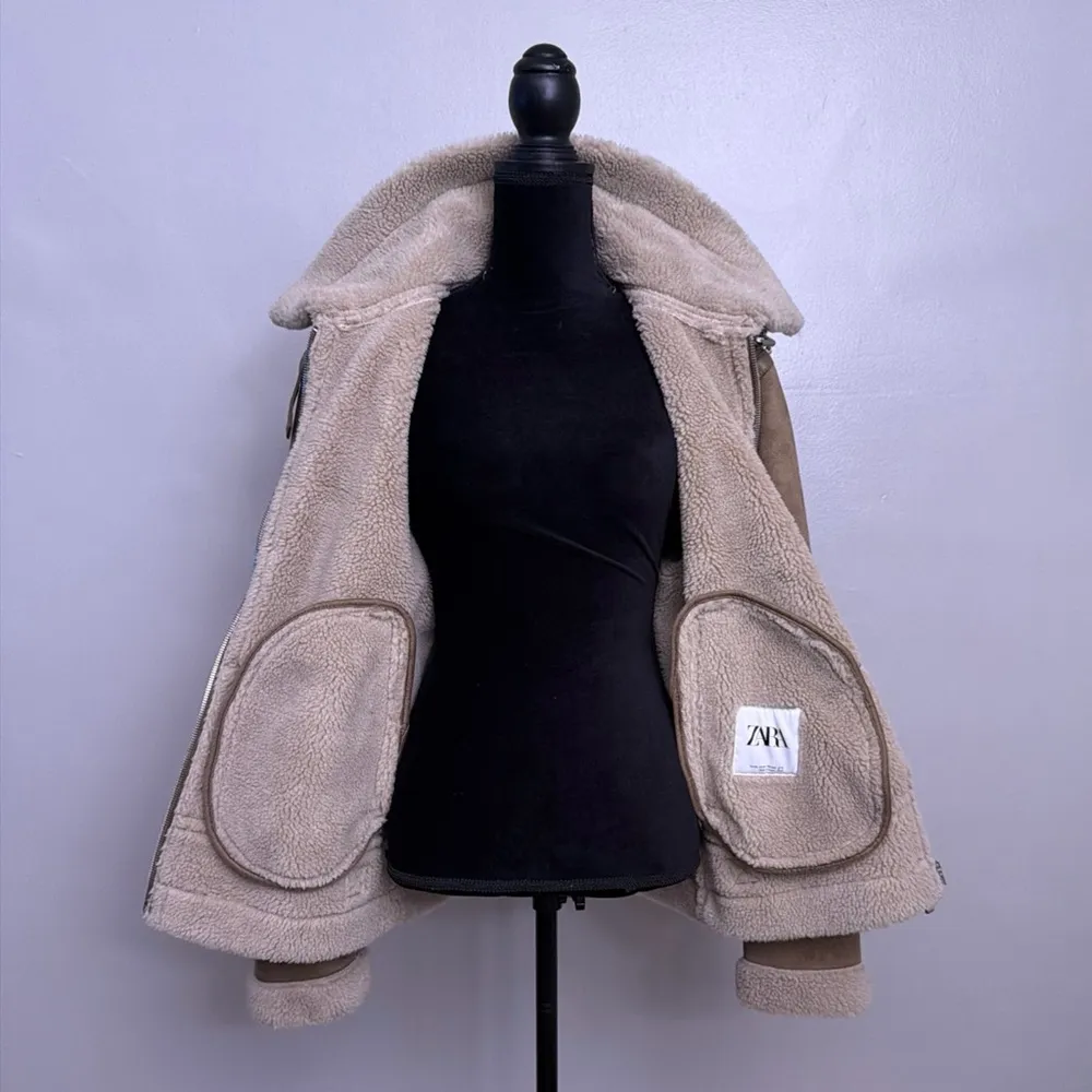 Zara Suede Moto Jacket Faux Fur Lined Medium M Women’s Biker - Image 5