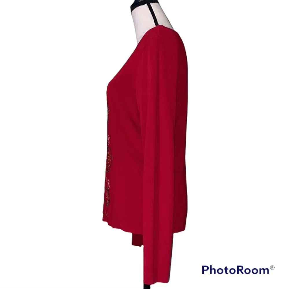 Max & Lily large red long sleeve sweater Christmas tree sequins beads holiday - Image 2