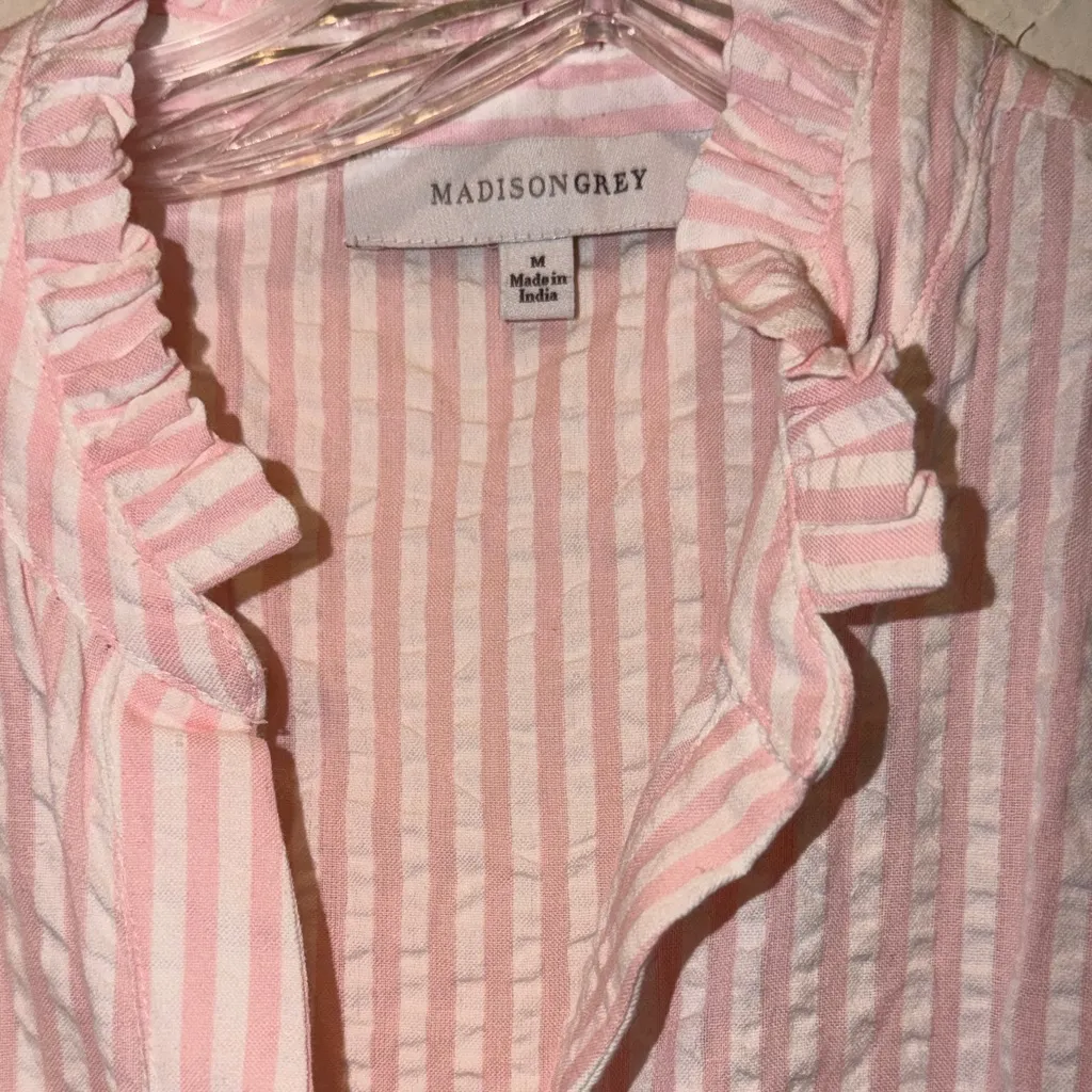 New Madison Grey Pastel Pink Striped Sleeveless Dress Size M - Image 2