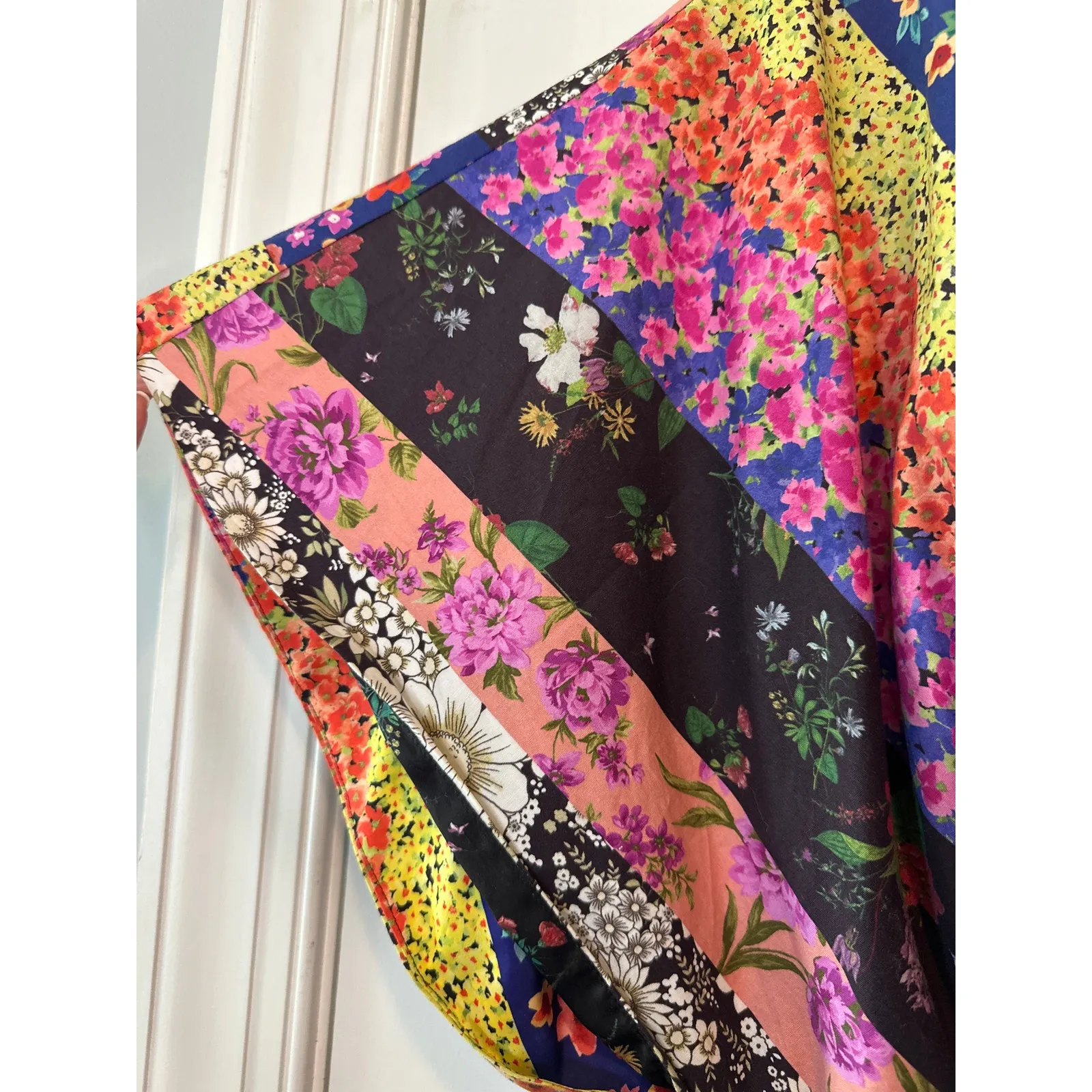 AMUR Nyla Floral Stripe Tie Front Mini Dress Size 8 Organic Cotton Black - Image 8