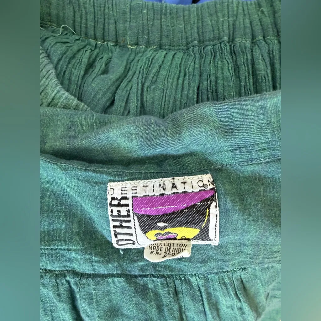 Vintage Other Destination Green Cotton Beaded Button Top & Skirt Set, Size Small - Image 6