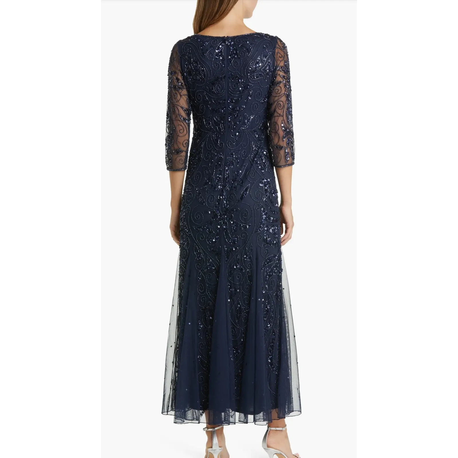Pisarro Nights Navy Beaded Sequin Gown 16Dress 3/4 Sleeve Formal Evening Wedding Blue Size undefined - Image 2