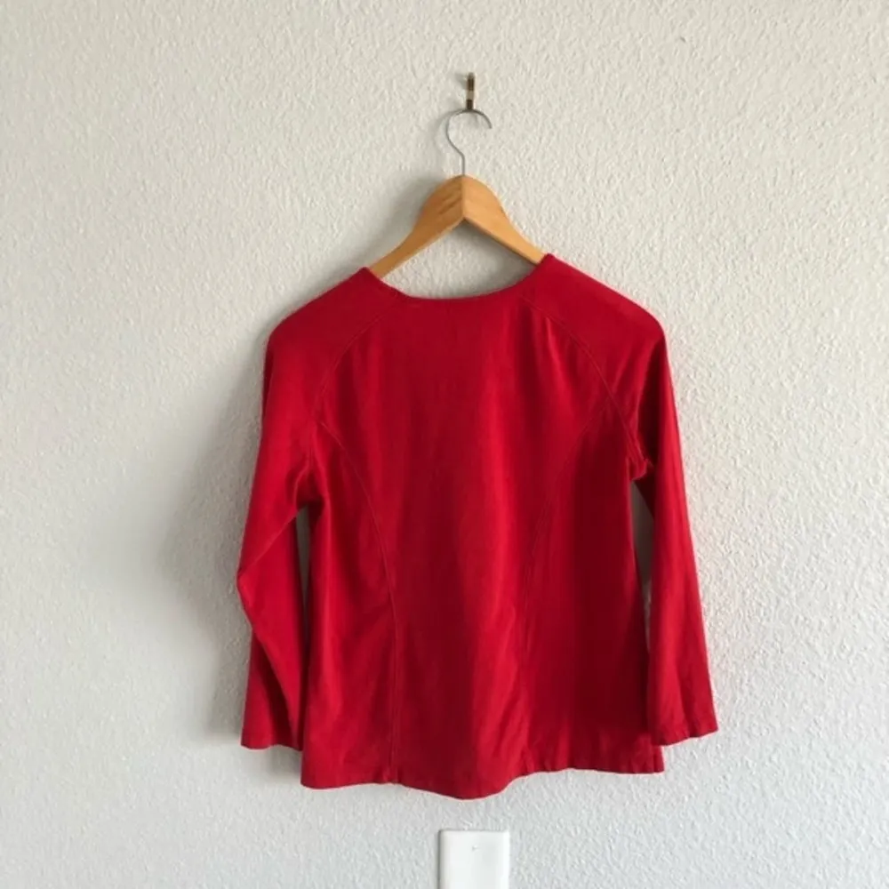 90s Vintage Red Bill Blass Stretch Top 3/4 Sleeves - Image 4