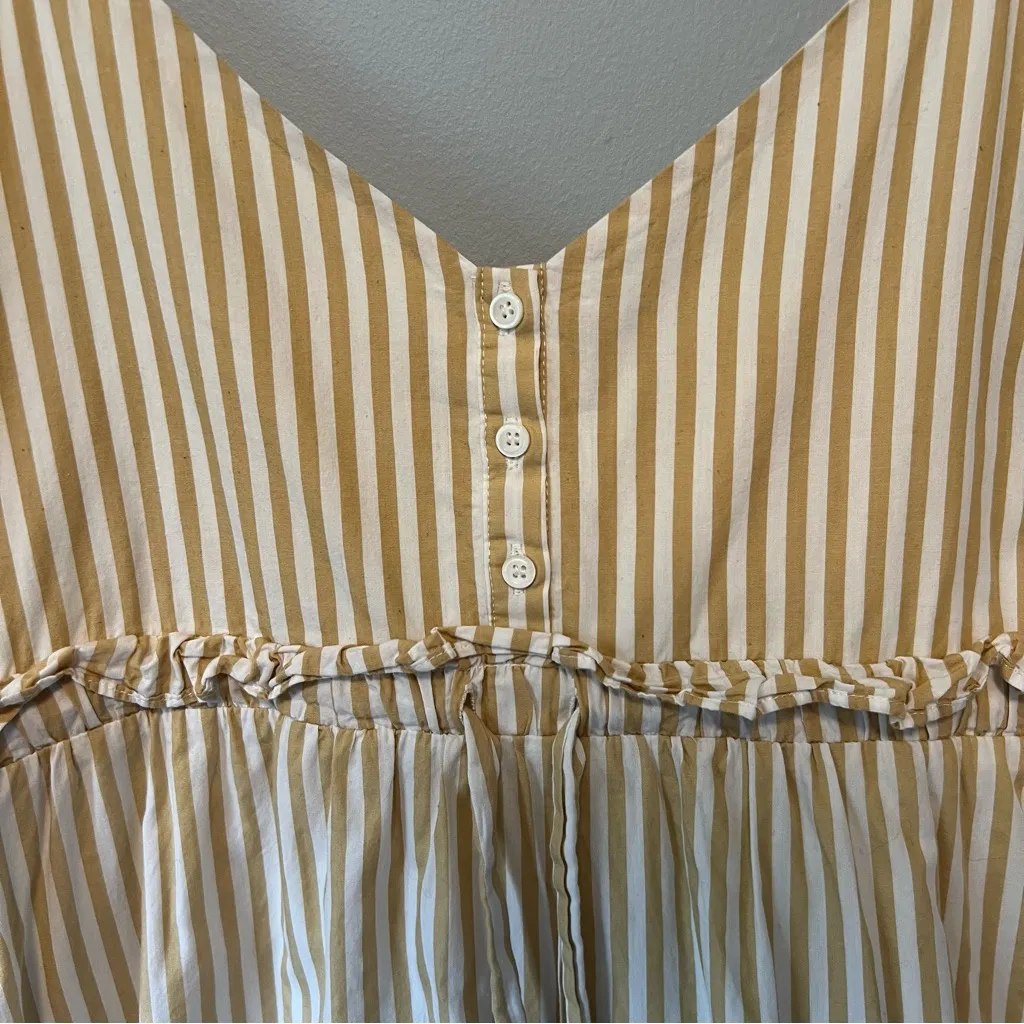 Anthropologie Line and Dot Cream Striped Sleeveless V-Neck Dress Size Large - Image 2