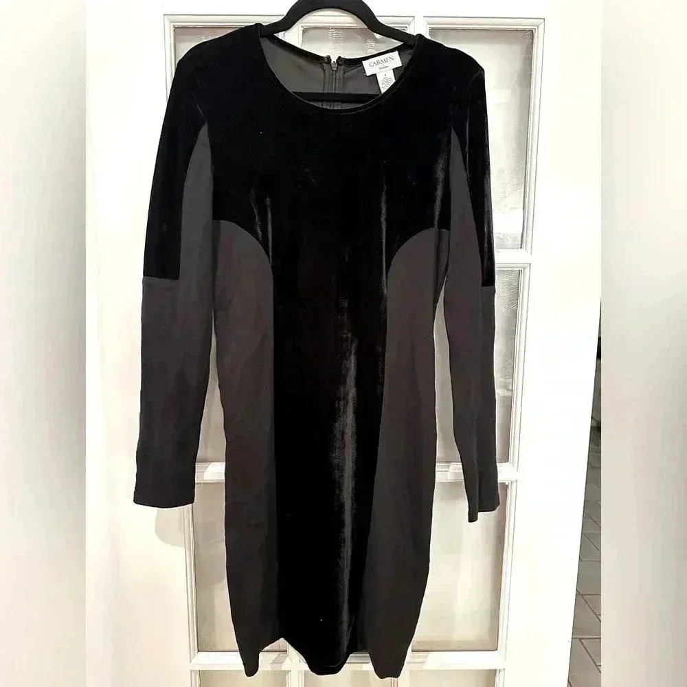Vintage Carmen Marc Valvo Black Velvet Cocktail Whimsigoth Midi Dress Size 6 S - Image 6