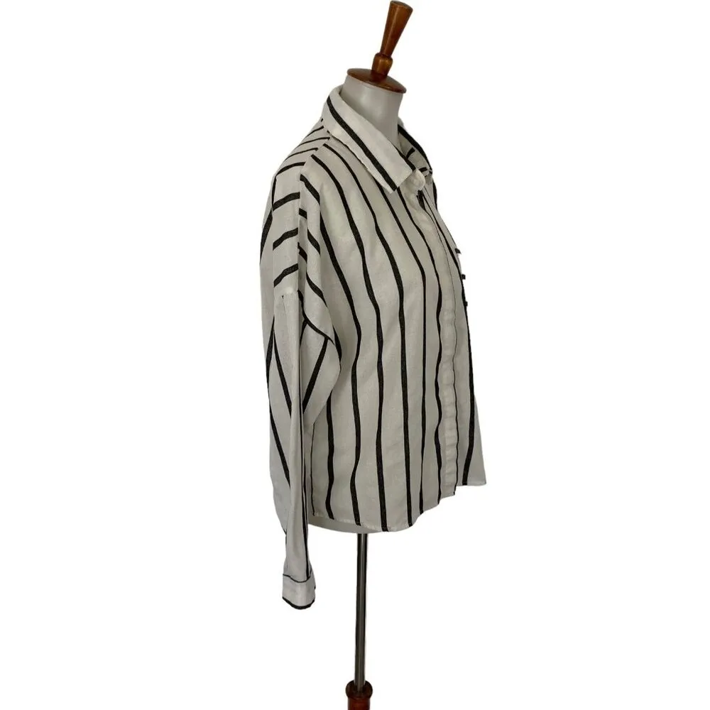 Lulus Lulu’s Womens Button Down Shirt Medium Black White Striped Long Sleeve - Image 2