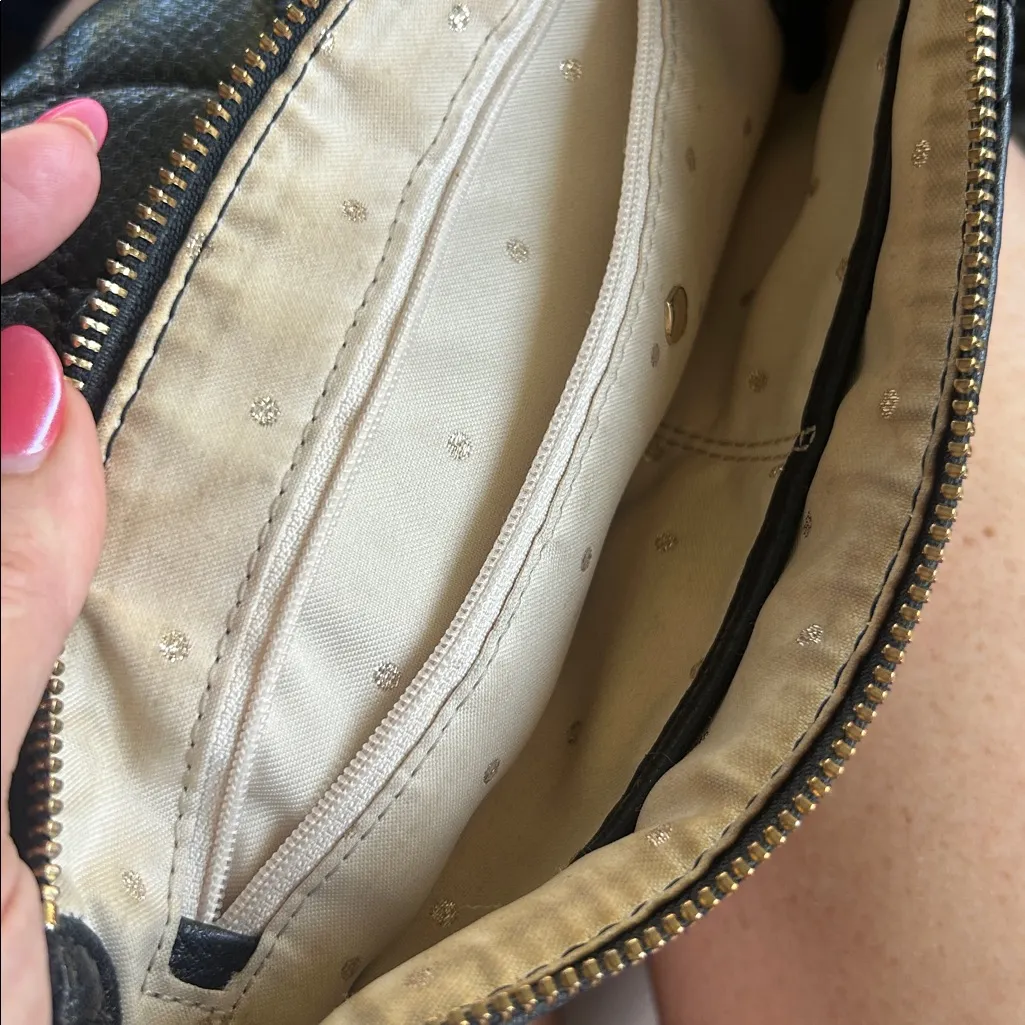 Kate Spade Black leather quilted retro crossbody bag gold chain strap emo goth - Image 12