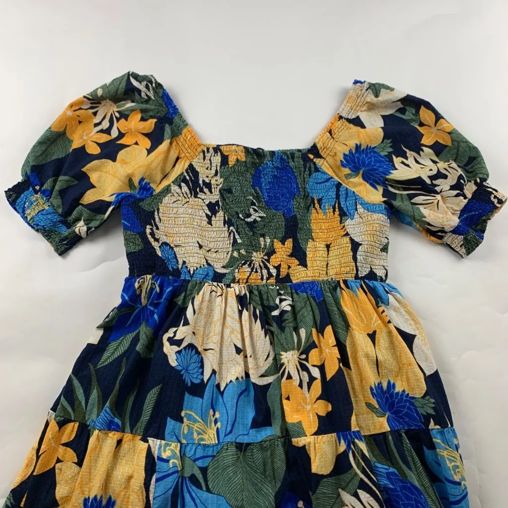 Lands End Tropical Floral Smocked Bodice Puff Sleeve Dress L - Image 7