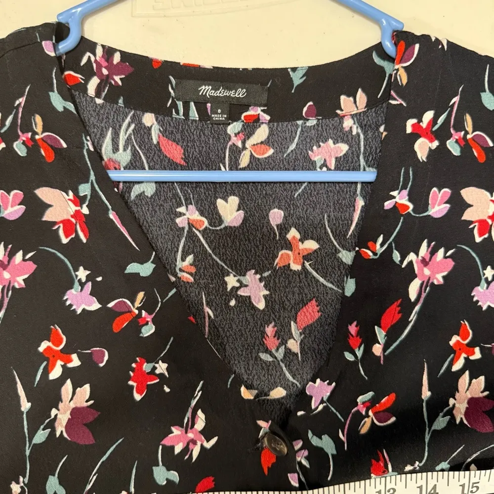 Madewell Petite V-Neck Button-Front Mini Dress in Drifting Flowers Size 8 EUC - Image 7