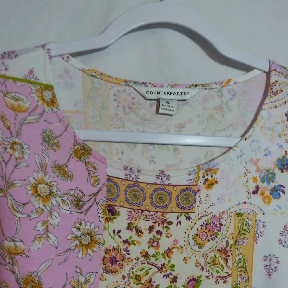 Counterparts Floral Patchwork Boho Ruffle Short Sleeve Top Size L - Image 2