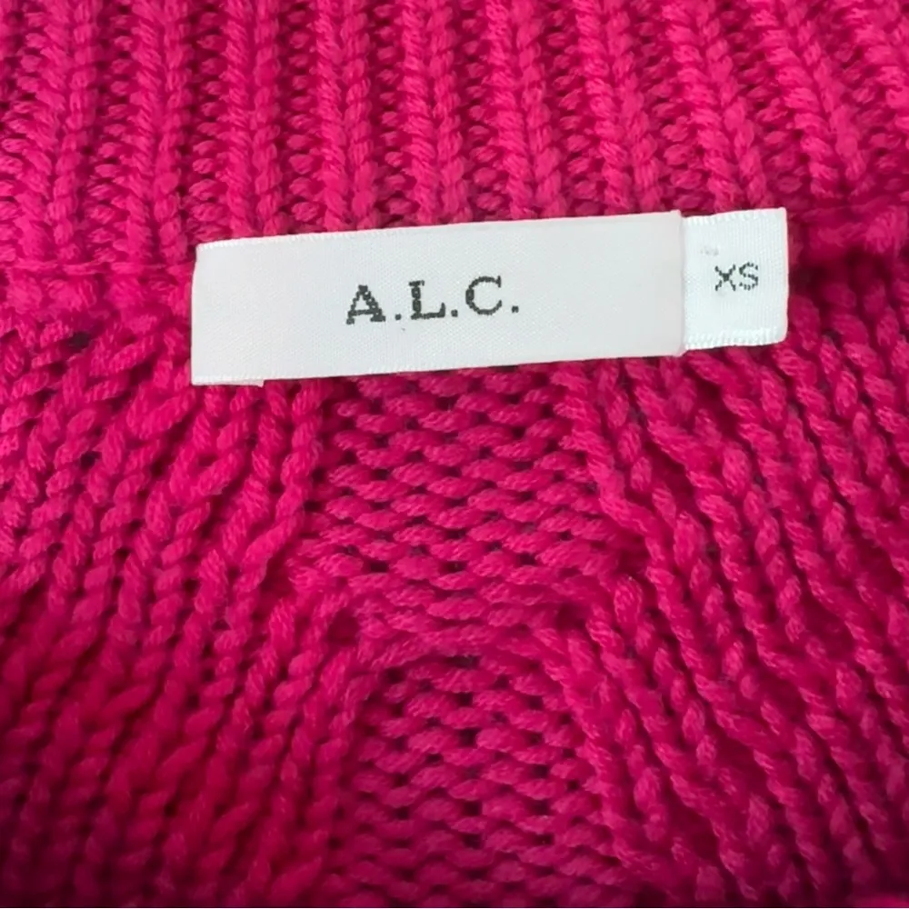 ALC Frank A.L.C. Hot Pink Knit Pom Pom Long Sleeve Wool Blend Sweater Size XS - Image 4