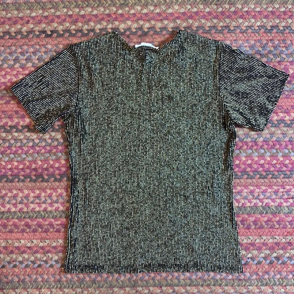 VINTAGE GOLD RIBBED STRIPE SHIMMERY BLOUSE - Image 3