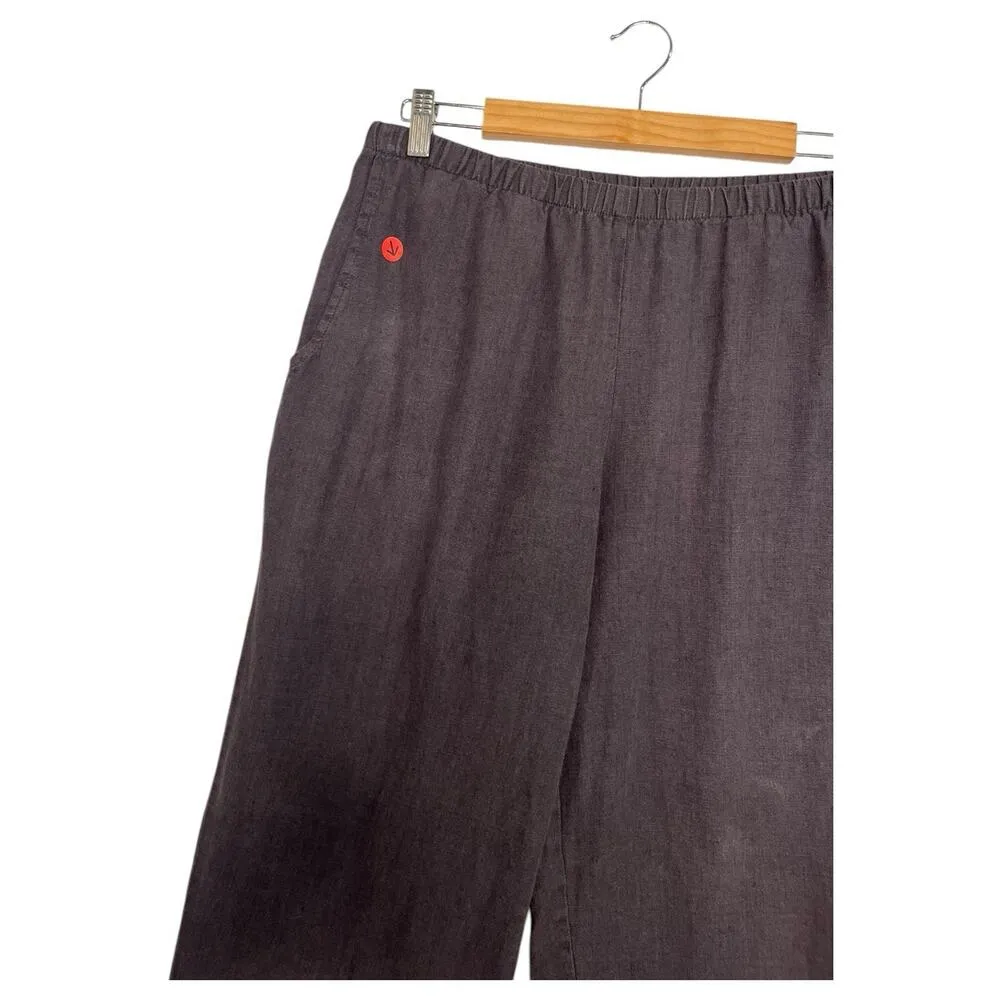 Flax Pants Womens Small Gray Linen Flood Wide Leg Cropped Lagenlook Cottage - Image 4