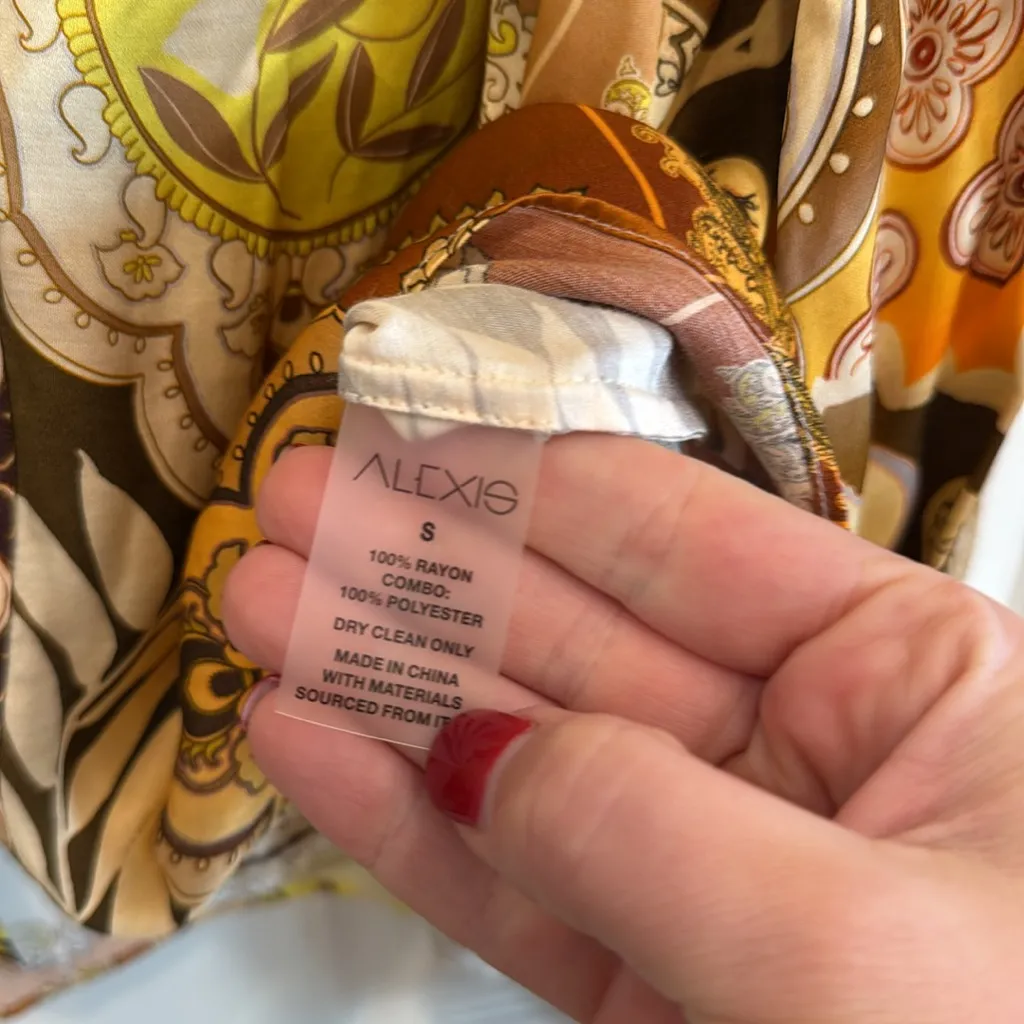 Alexis paisleu printed satin leather detail button down blouse - Image 5