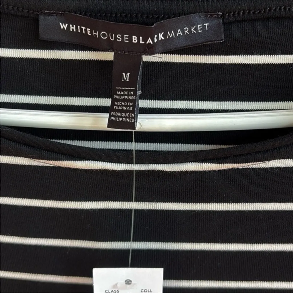 NWT White House Black Market Cold Shoulder Stretch Dress Black White Medium - Image 6