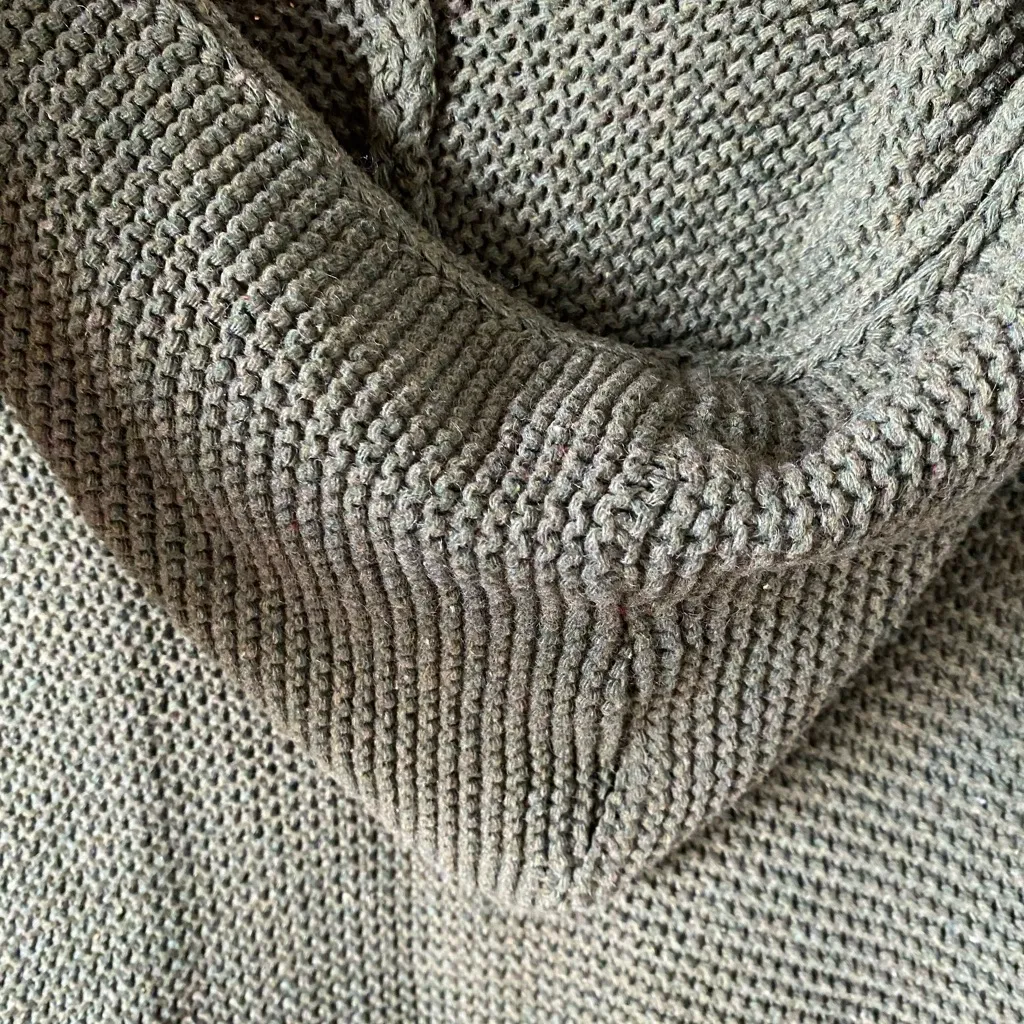 Chunky Knit Hooded Button Up Green Cardigan XL Cozy Layer Boho Fisherman Grandpa - Image 4