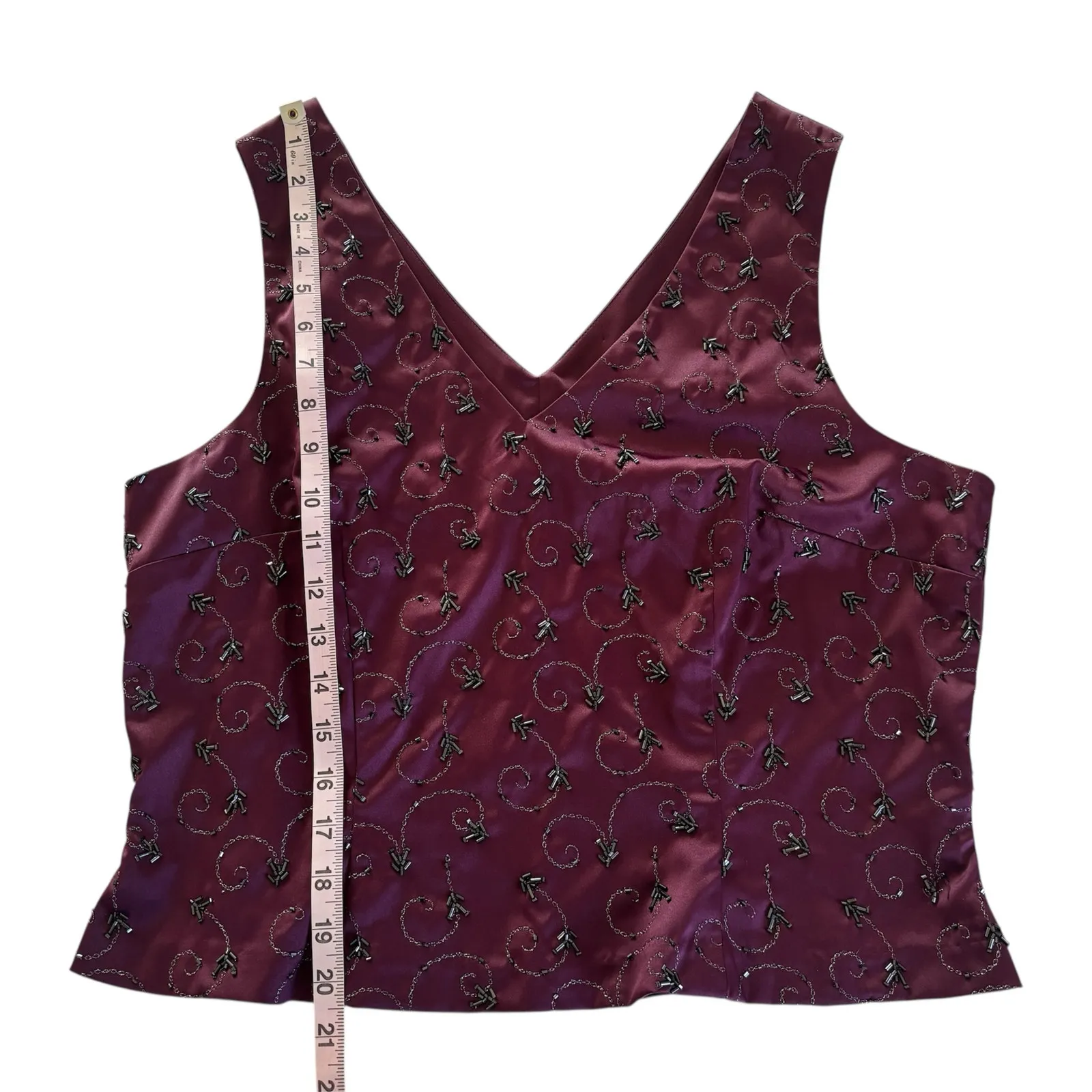 NY&Co Burgundy Beaded Embellished Y2K Formal Top V-Neck Cropped Women’s XL - Image 3