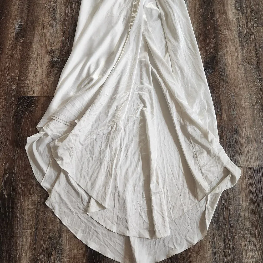 Retrofete White Beaded Corset Maxi Dress Strapless Satin Size XS? Train - Image 4