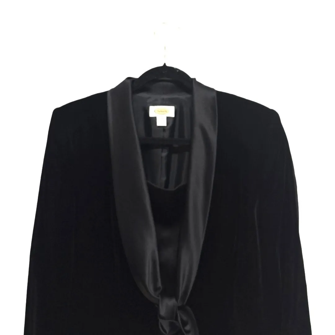 Talbots Tuxedo Black Velvet/Satin Shawl Collared Faux Camisole Layered Size 10 - Image 2