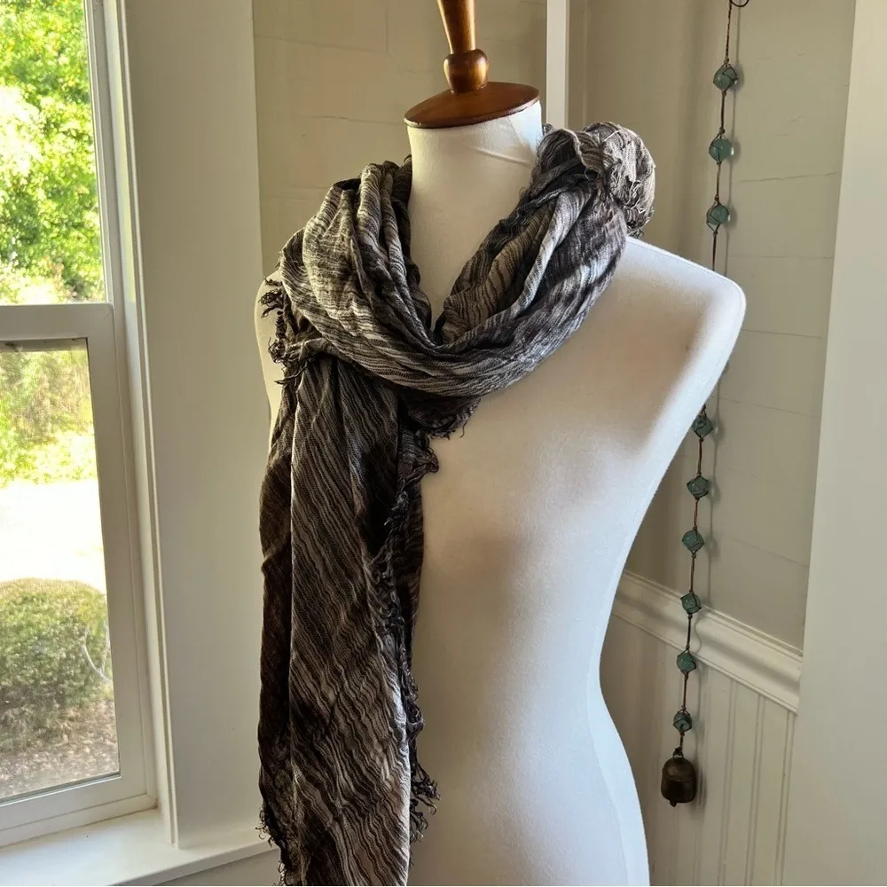 Semi Sheer Large Square‎ Neutral Scarf w Fringe Brown - Image 3