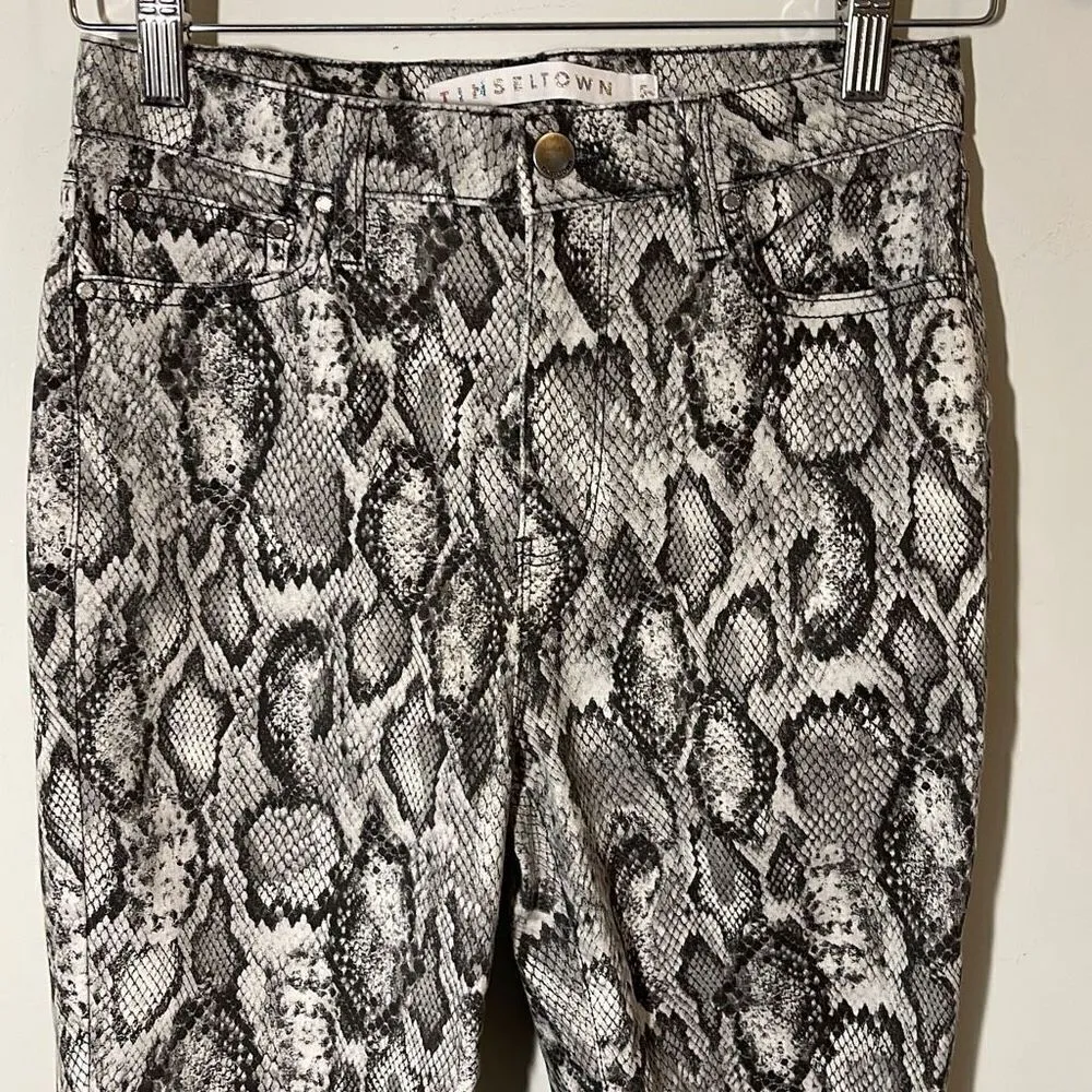Tinseltown Women's Snake Print Pants High Rise Stretch Skinny Slim Leg Gray Sz 5 - Image 3