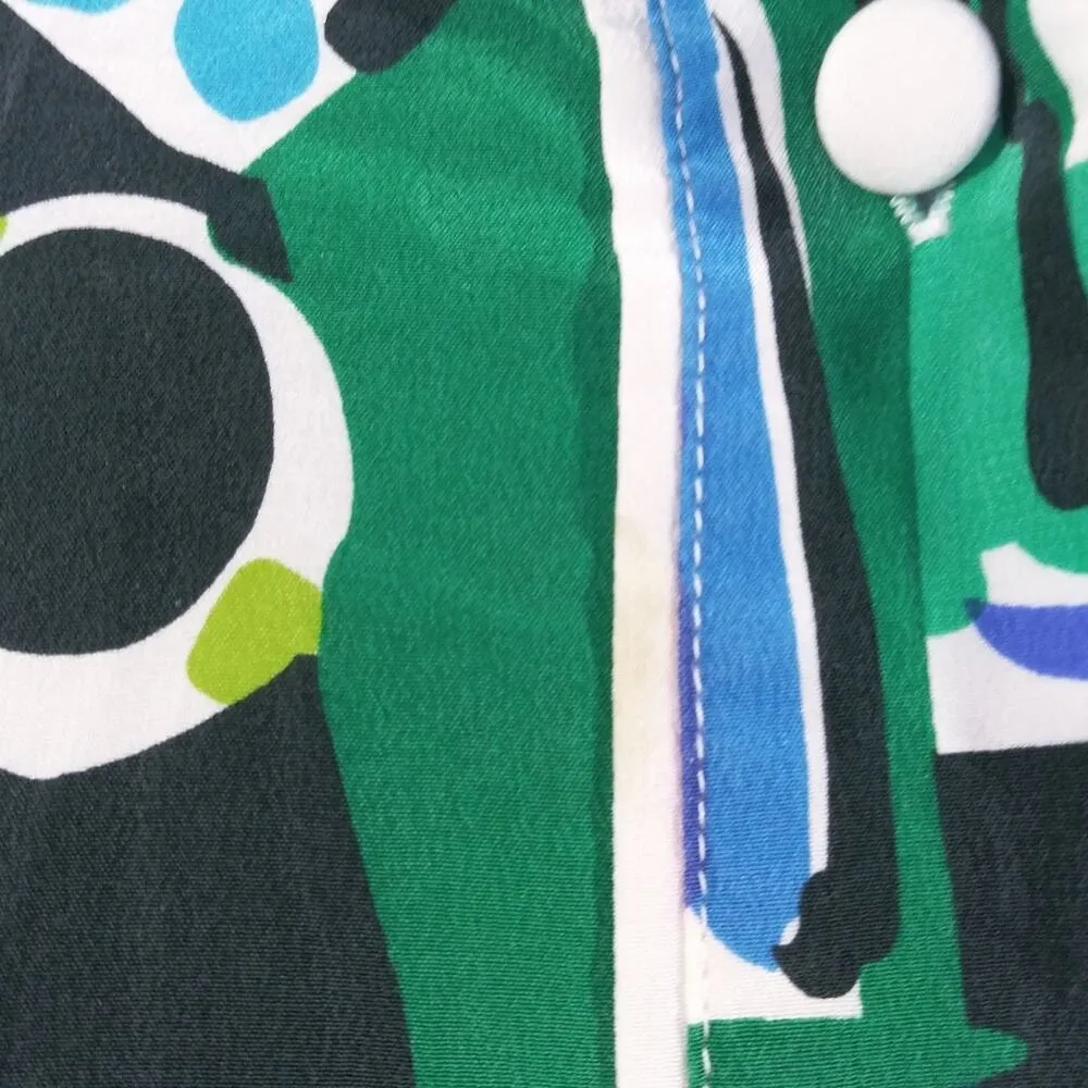 Bob Mackie Vintage Wearable Art Blue Green Print Button Front Artsy Top SZ M - Image 7