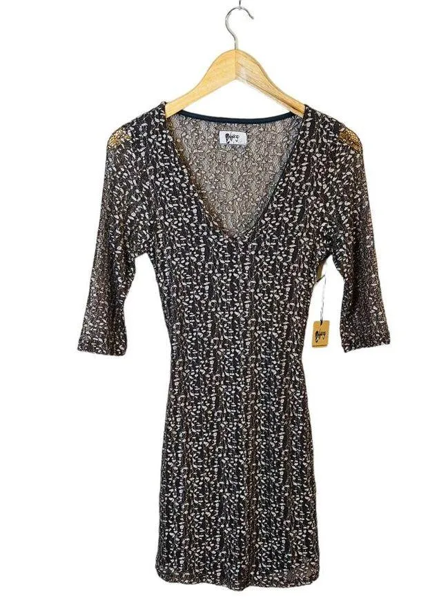 Nightcap by Carisa Rene Brown Cheetah Lace Deep V Neck Bodycon Mini Dress Med - Image 4