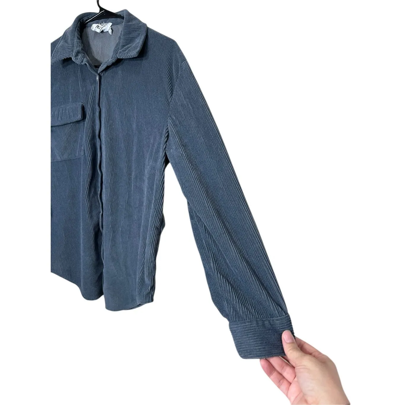 Princess Polly Blue/Gray Corduroy Button Up‎ Shacket Size 4 oversized - Image 4