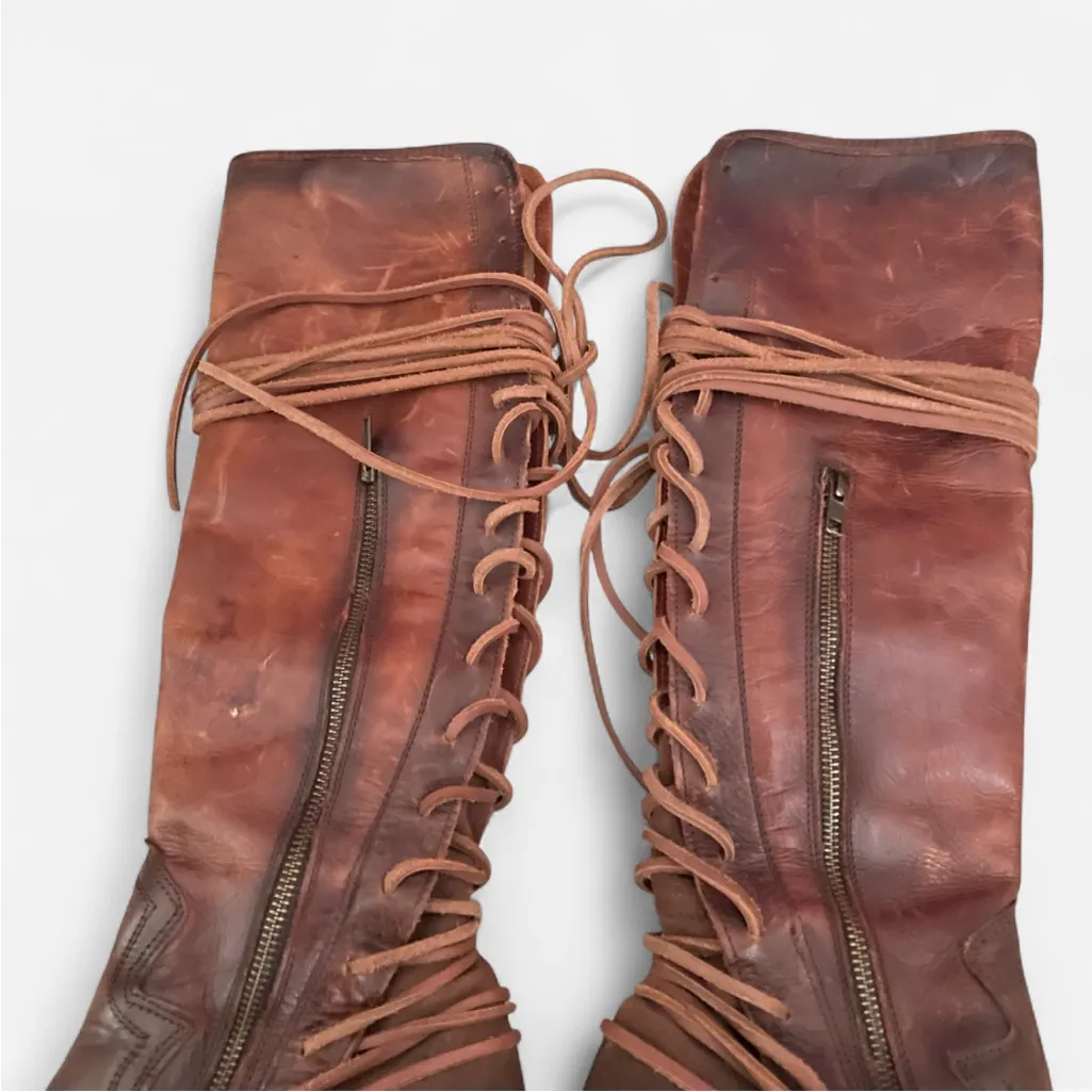 Freebird Coal Lace Up Tie Tall Leather Boots in Cognac Size 11 - Image 9