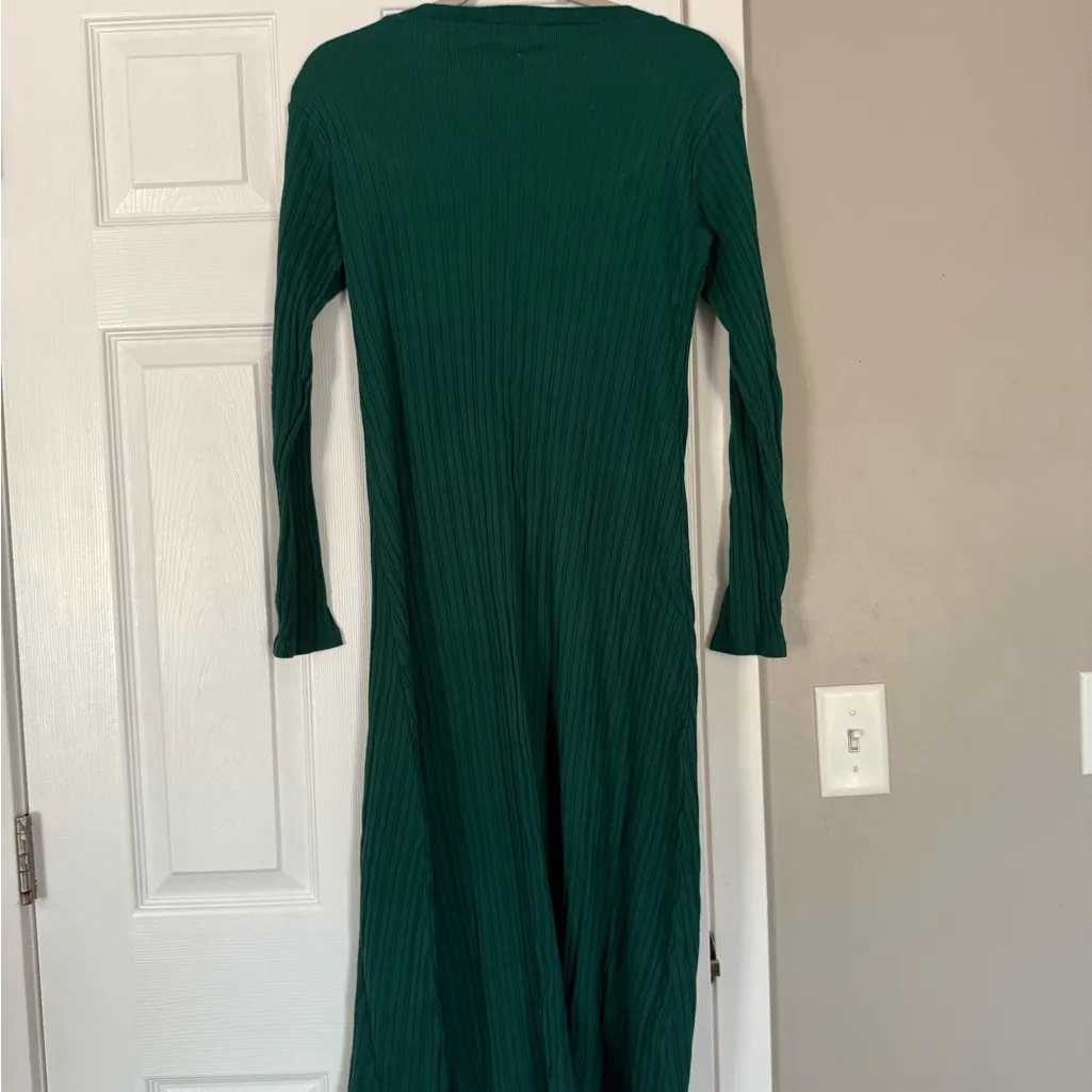 Zara Hunter Green Long Sleeve Ribbed Sweater Maxi Dress - Image 4