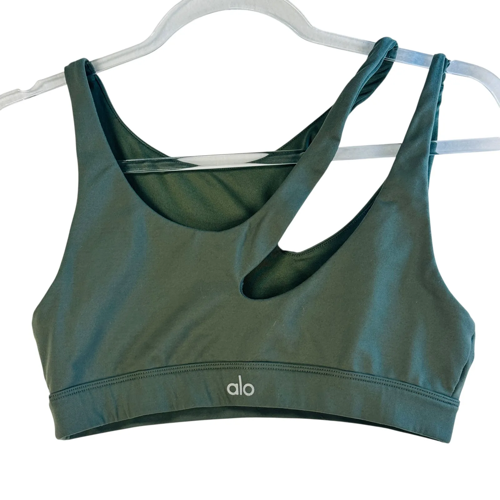 ALO Yoga S Olive Green Asymmetry‎ Cut Out Strap Sports Bra Athletic Workout Top - Image 2