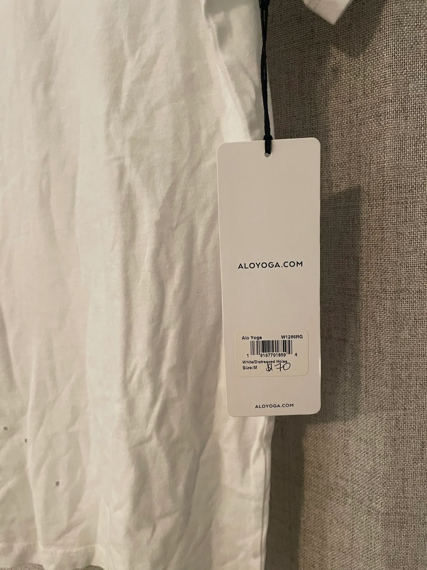 Alo Yoga Alo | White Distressed Tee | M - Image 3