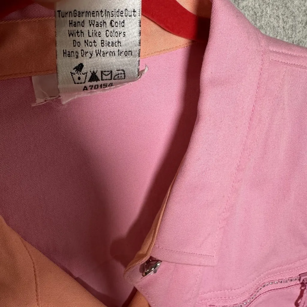 Quaker Factory XL Women Pink Jacket Button Long Sleeve Rhinestone Cotton Spandex - Image 3