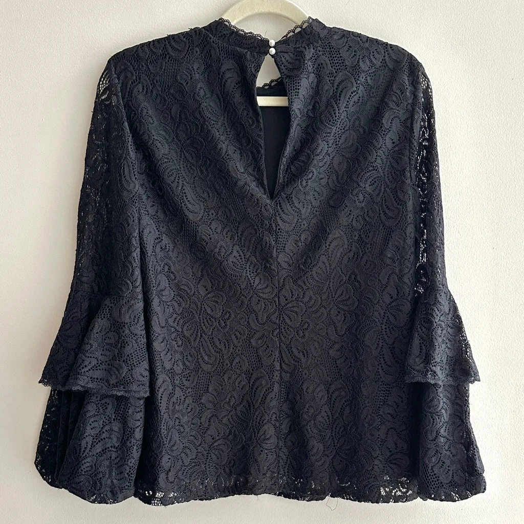 Laundry by Shelli Segal Black Lace Ruffle Balloon Sleeve Blouse, Size Large - Image 16