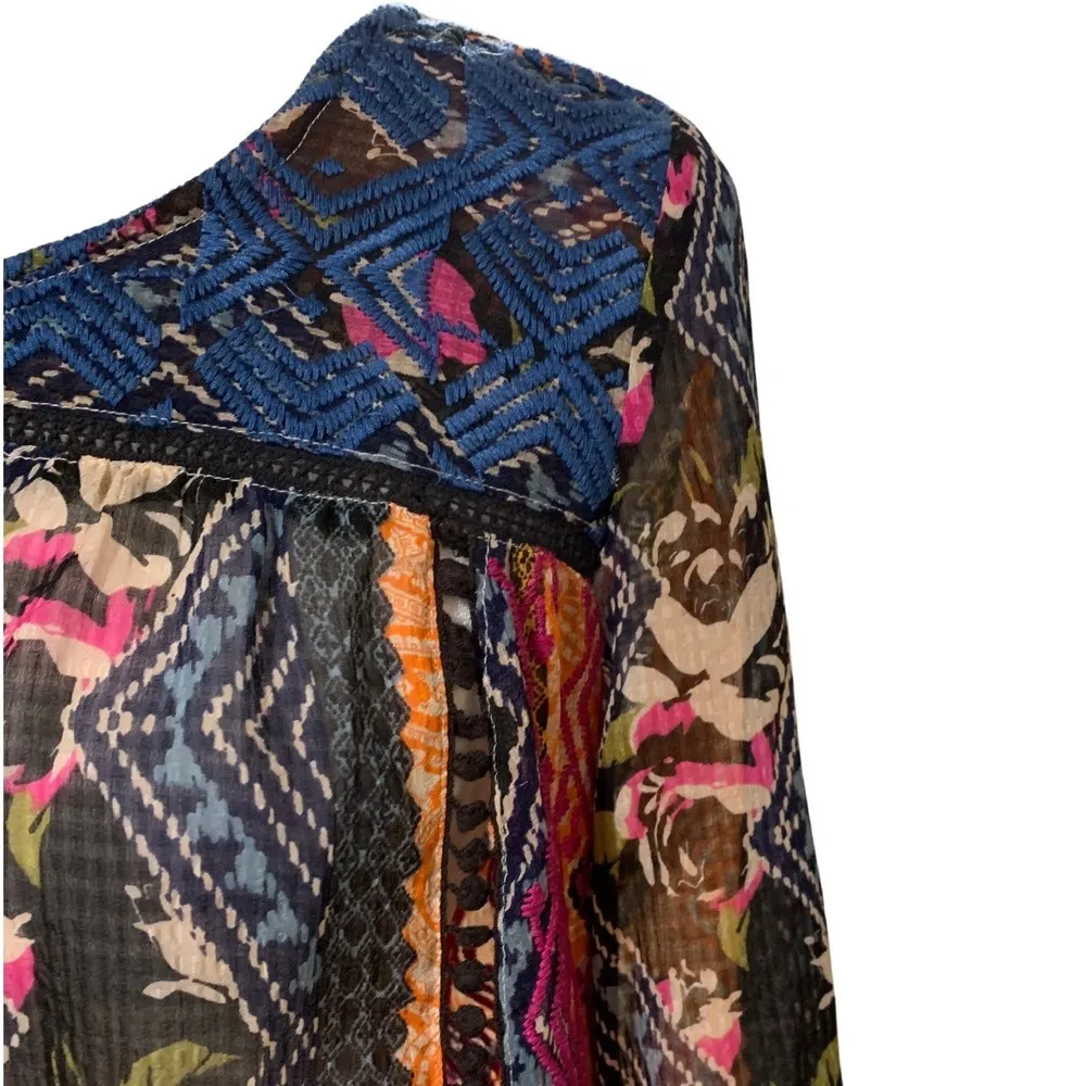 Anthropologie | Vanessa Virginia Bold Print Bohemian Cottage Core Blouse Size 2 - Image 4
