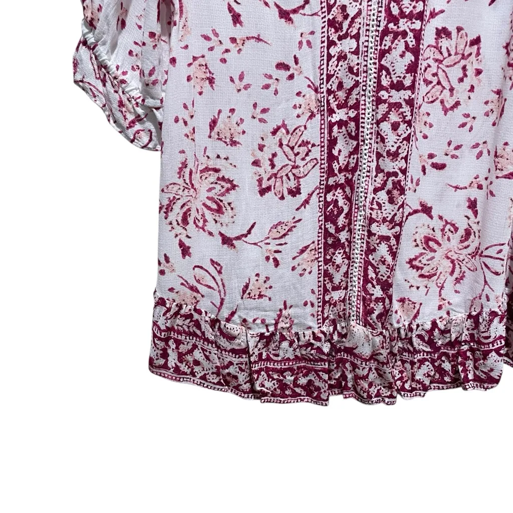 Lucky Brand Floral Boho Peasant Top White Red Pink Women’s Size Small - Image 2