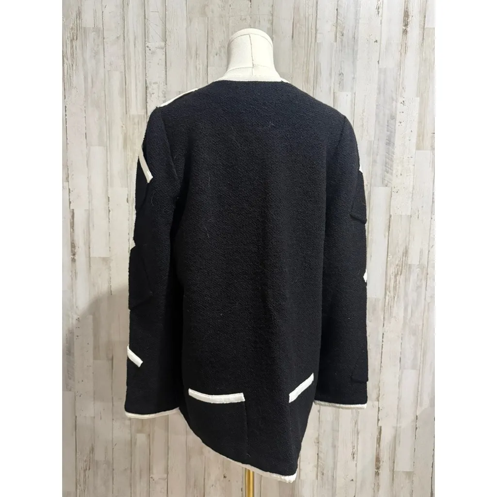 LIHLI at Saks Fifth Avenue Black Wool Blend Contrast Trim Jacket Size 14 - Image 5