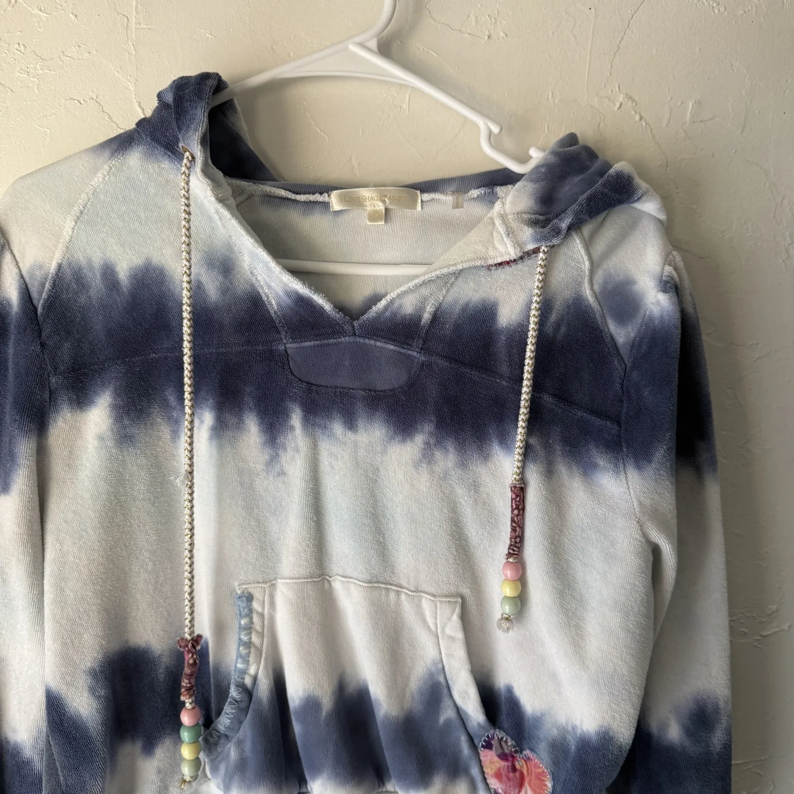 LoveShackFancy Hoodie  XS Tie Dye Pullover Patch Pocket Beaded‎ Trim Sweater - Image 2