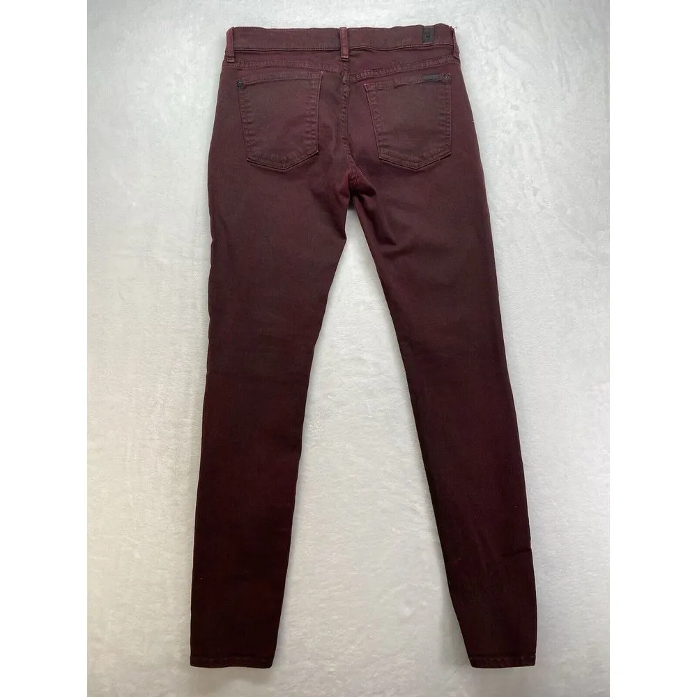 7 For All Mankind High-Waist Ankle Skinny Coated in Merlot‎ Women's Jeans sz 28 - Image 11