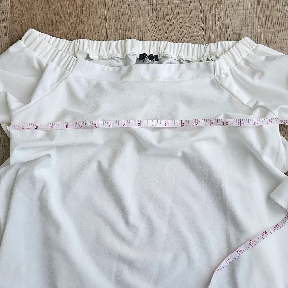 OFF THE SHOULDER 3\4 SLEVES EGGSHELL COCKTAIL BLOUSE White Size L - Image 3