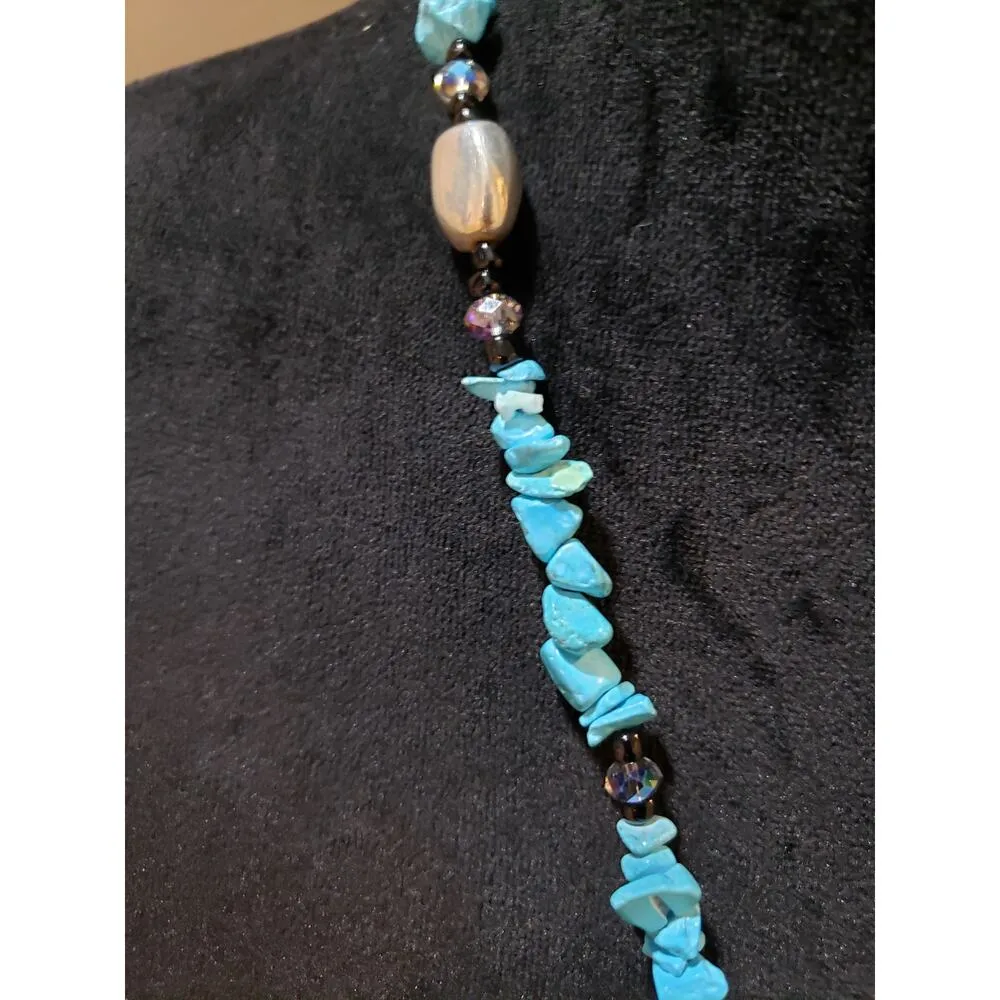 Womens Turquoise Stone Beads Filigree Lariat Pendant Necklace Jewelry w/ Lobster Blue - Image 5