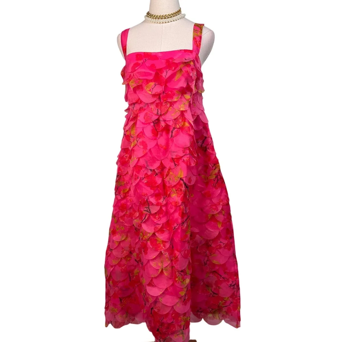 Cynthia Rowley Scalloped Petal Midi Dress floral cherry blossom pink size 4 - Image 8