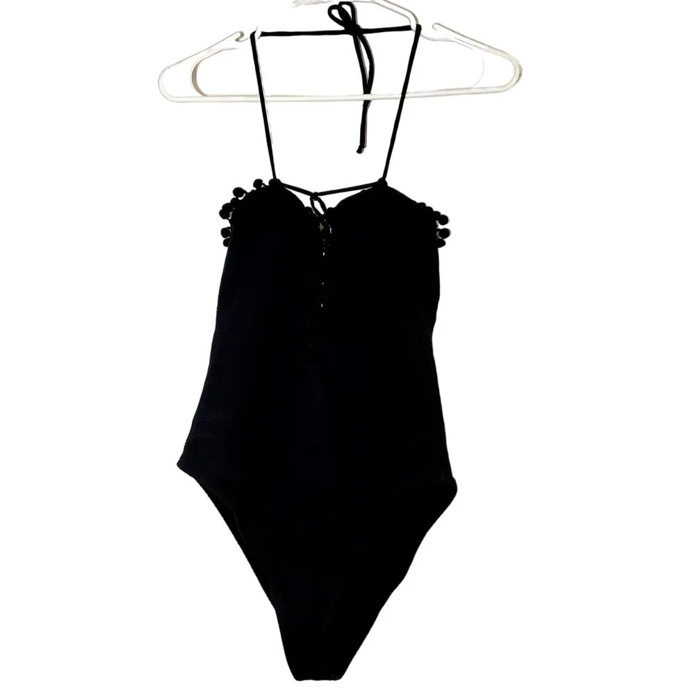 Lovers + Friends Come Aboard One Piece Swimsuit Black Revolve Halter Neck Medium - Image 2