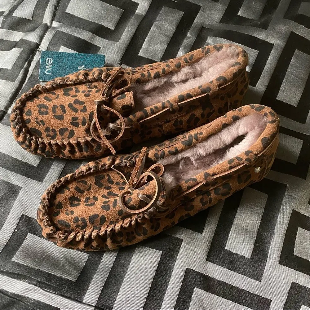 EMU leopard print moccasins house shoes, Women's Moccasin Slippers Micro Suede Brown Size 7 - Image 6