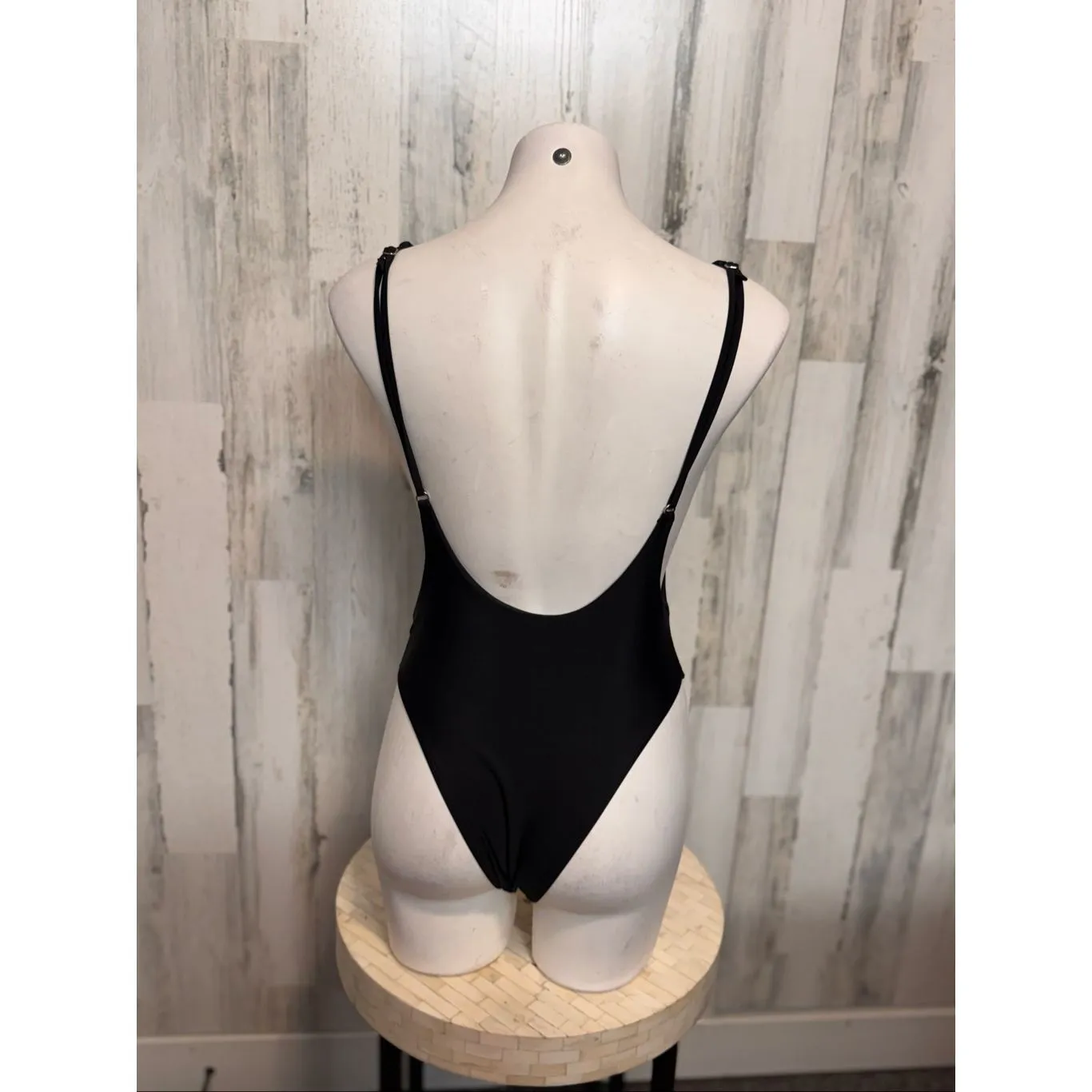 Classic Black Scoop Back Bodysuit | Stretchy Basic Tank One Piece – Size Medium - Image 2