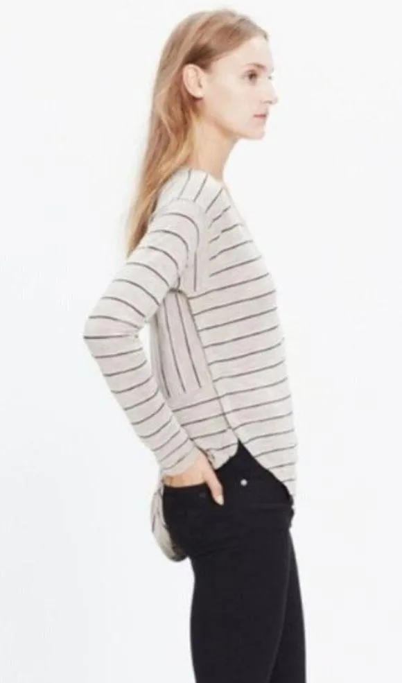 Madewell Shirt XS Anthem Long Sleeve V-Neck Stripe Basic Casual Lounge Neutral - Image 5