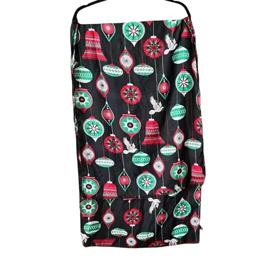 Vintage silky, Christmas ornaments and birds, scarf/wrap shawl. - Image 3