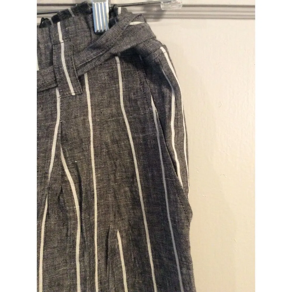 NWT New Olivaceous Striped Linen pants paperbag waist M Medium black - Image 3