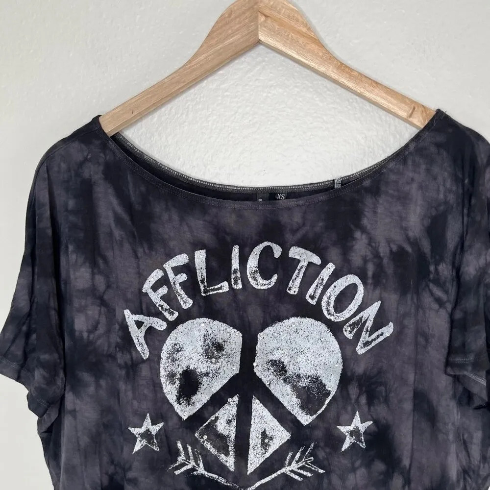 Affliction Black Premium Grunge Free Love Black Tie-Dye Tunic T-Shirt Dress XS - Image 3